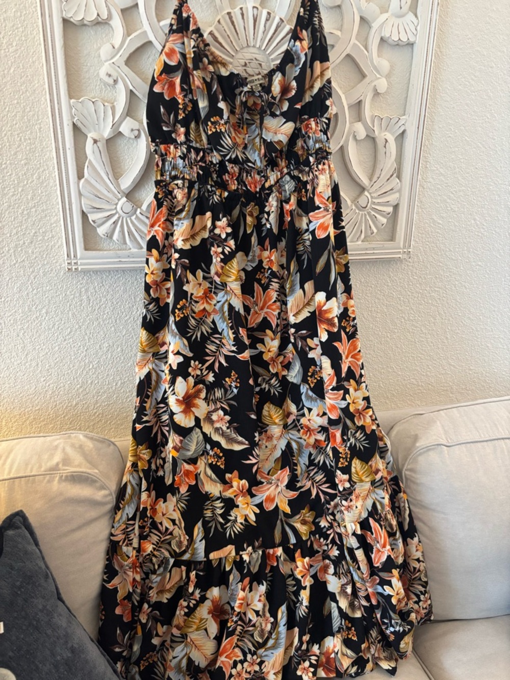 🌺 Gorgeous Tropical Floral Print Black Maxi Dress 🌺 Size 3x 🌺 EUC